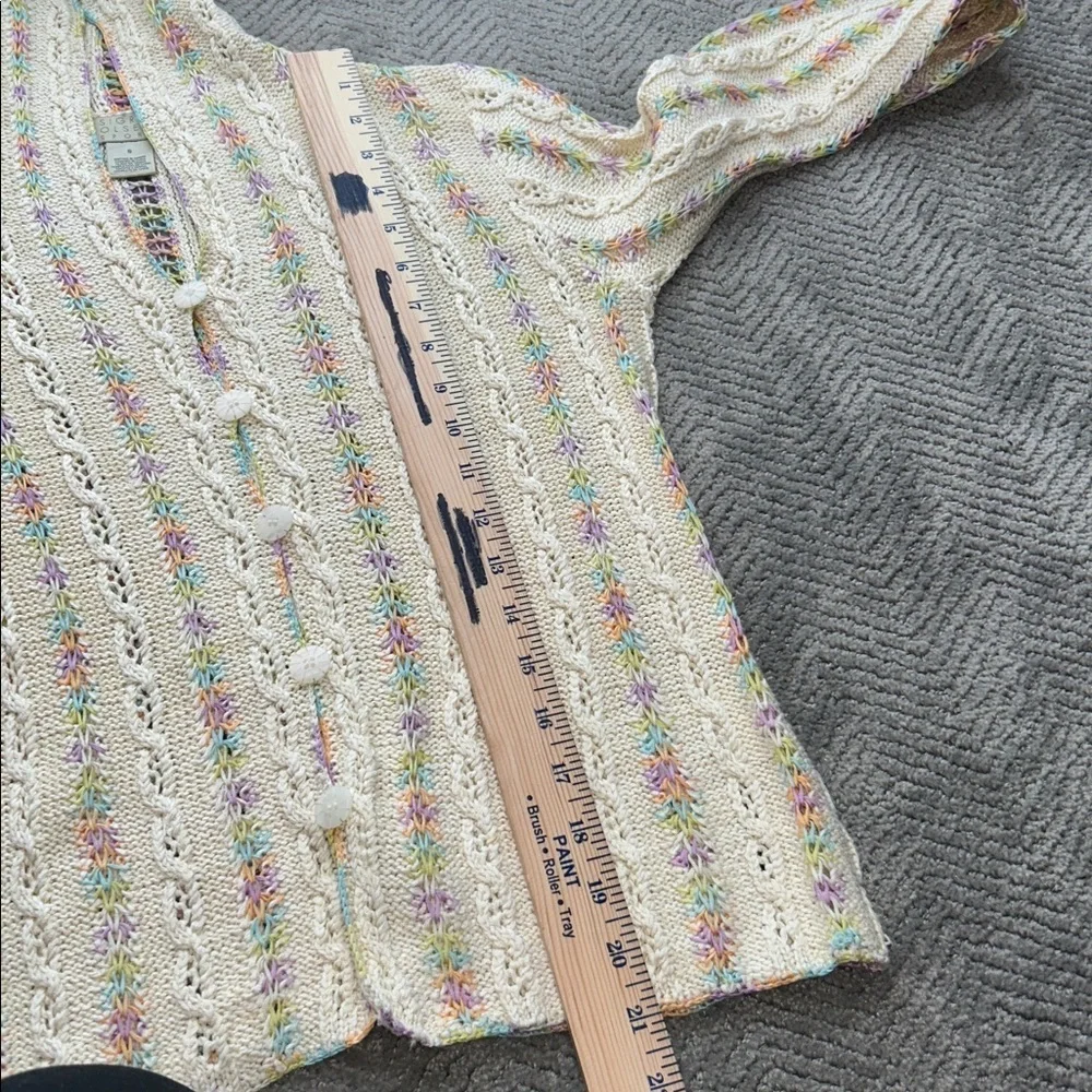 Sigrid Olsen Sport Silk Blend Crochet Knit Cardigan Pastel Open Front Size S - Picture 9 of 12